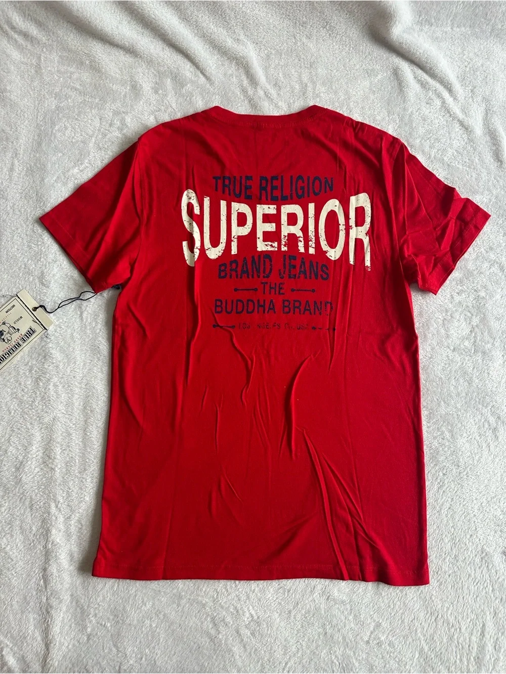 True Religion Mens Red V-Neck T-Shirt Size Small S NWT Logo Short Sleeve